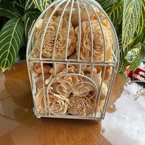 Cream Floral Birdcage Decor